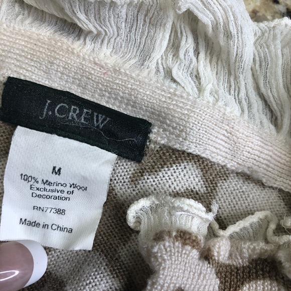 J. Crew Merino Wool Leopard Tan White Front Button Cardigan Sweater Medium - Picture 4 of 5
